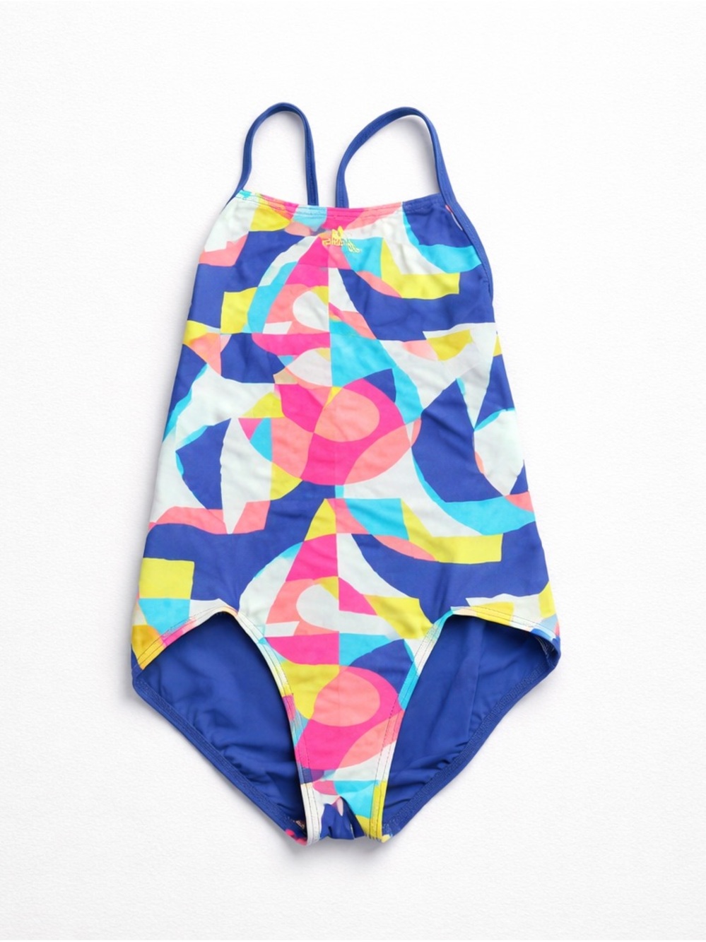 Adidas Girls' Multicolor Geometric One-Piece Swimsuit - Blue, Pink, Yellow-SizeL